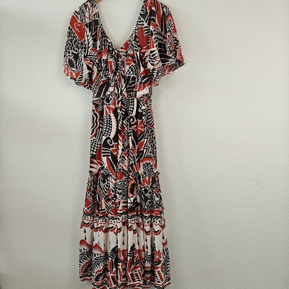 Anthropologie Tired Geometric Print Short Sleeve V Neck Maxi Dress Women's Sz LP - Picture 5 of 16